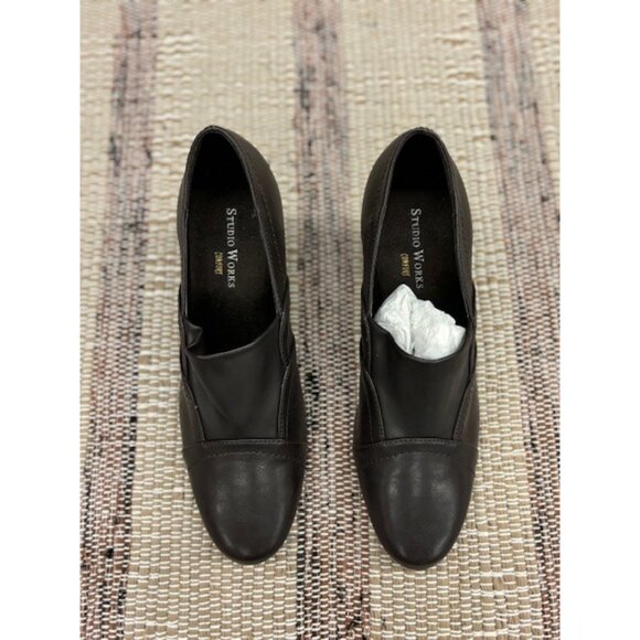 Studio Works Brown Slip-On Heels 8M 2.75" Heel Height Faux Leather Shoes - Picture 4 of 7